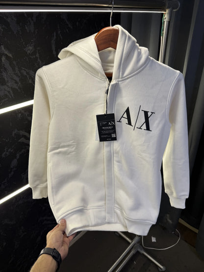 Arman i Exchang e Zipper Pull Over Hoodie (White)