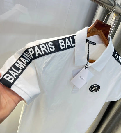 Balmai n Paris White  Metal Logo Imported Polo T-Shirt