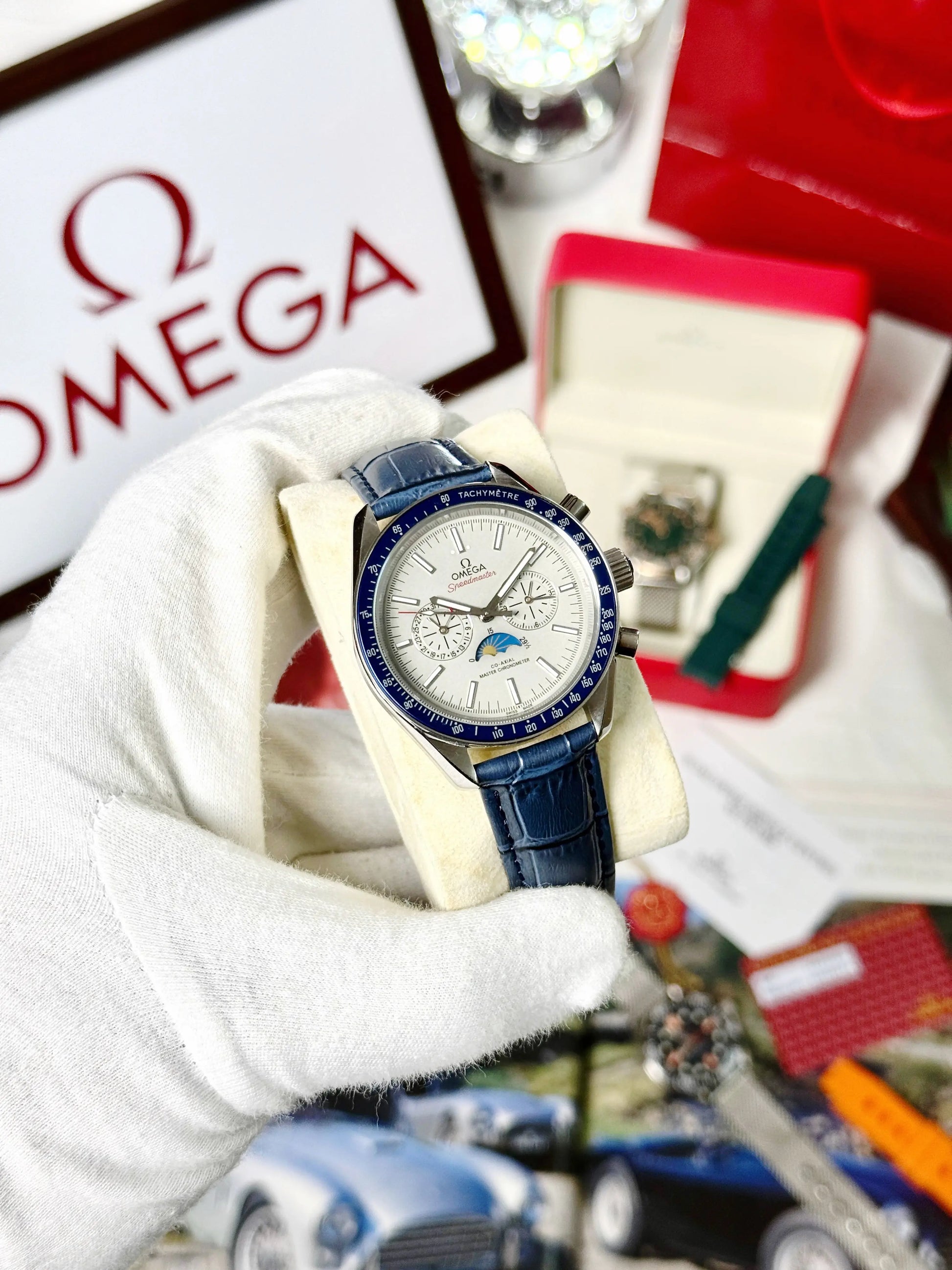 OMEGA SPEEDMASTER MOONPHASE BLUE GRAY