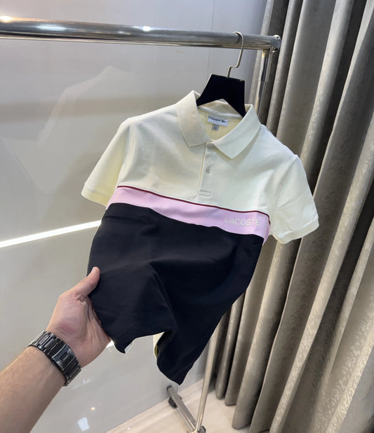 Lacost e Cream Embroidery Logo Premium Polo T-Shirt