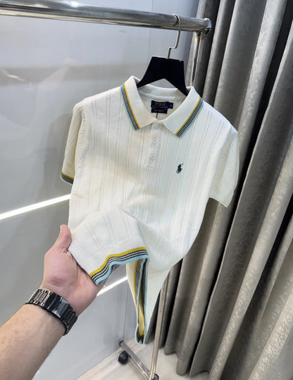 Ralph  Lauren Cream Premium Knitted Polo T-Shirt