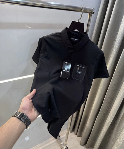 Balmai n Paris (B) Black Logo Work Imported Polo T-Shirt