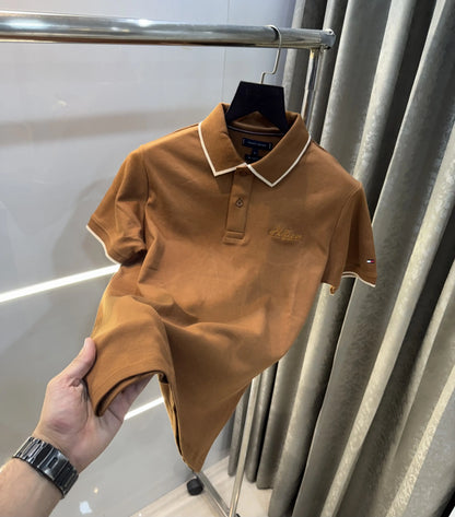 Tomm y Hilfiger Brown Logo Work Premium Polo T-Shirt