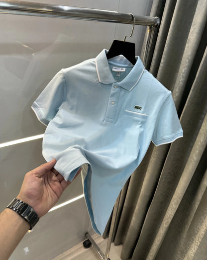 Lacost e Sky Blue Embroidery Logo Premium Polo T-Shirt