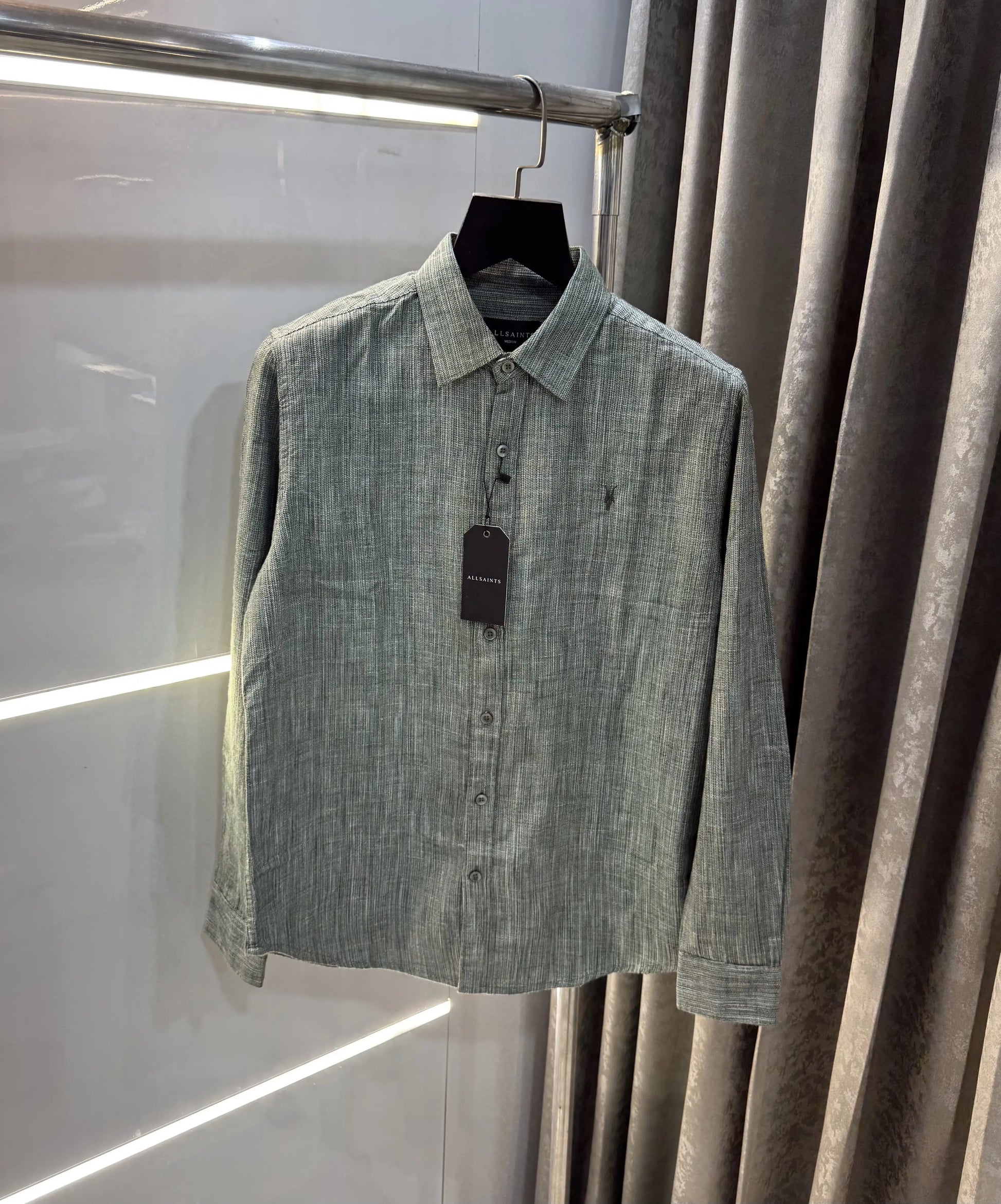 All Saints Green Premium Linen Shirt