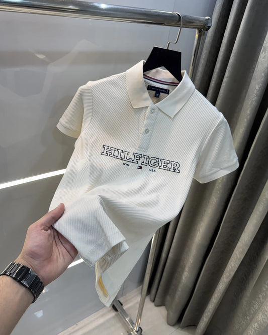 Tommy Hilfiger Cream Premium Knitted Polo T-Shirt