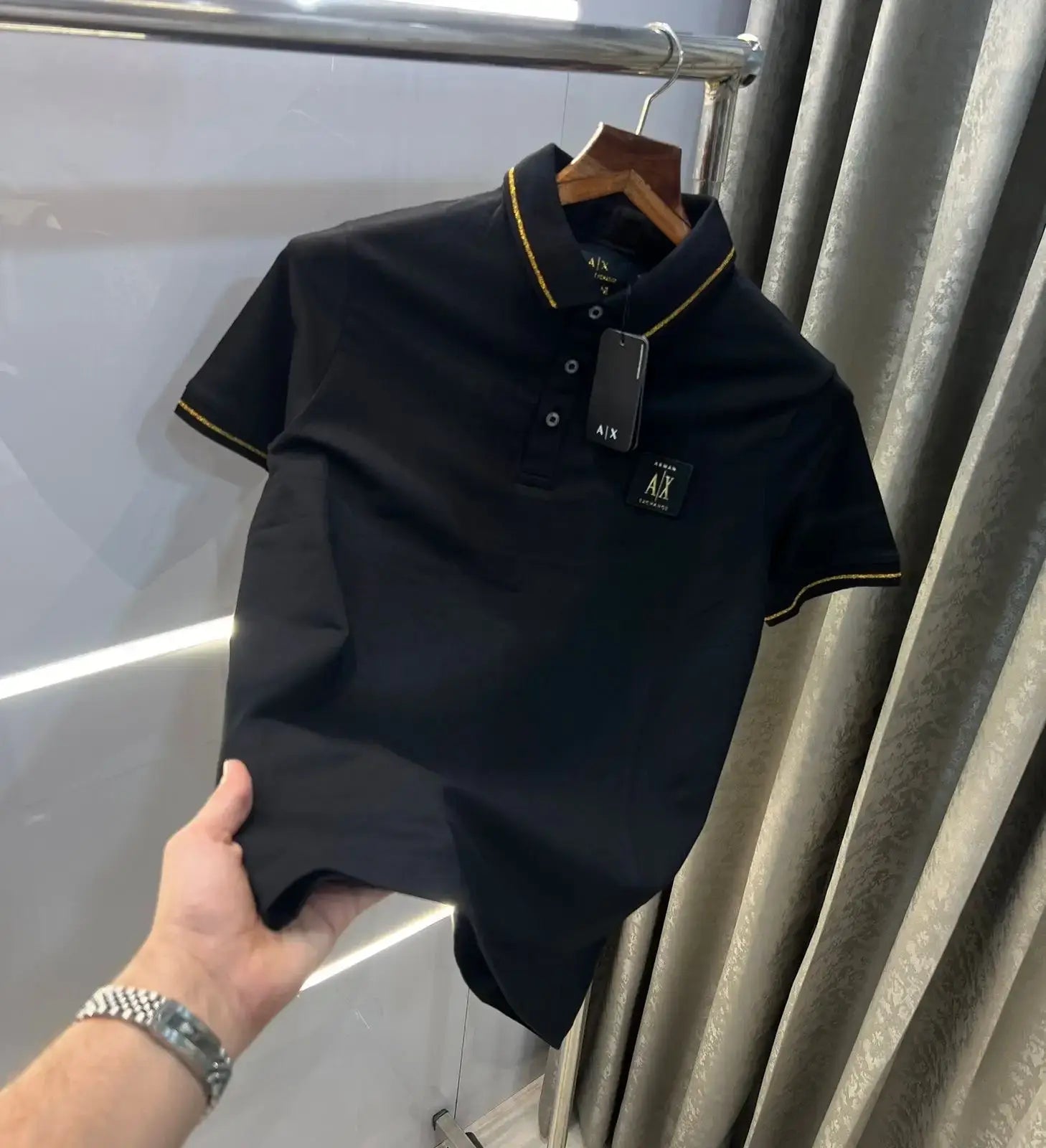 Arman i E_xchange Black Patch Logo Premium Polo T-Shirt