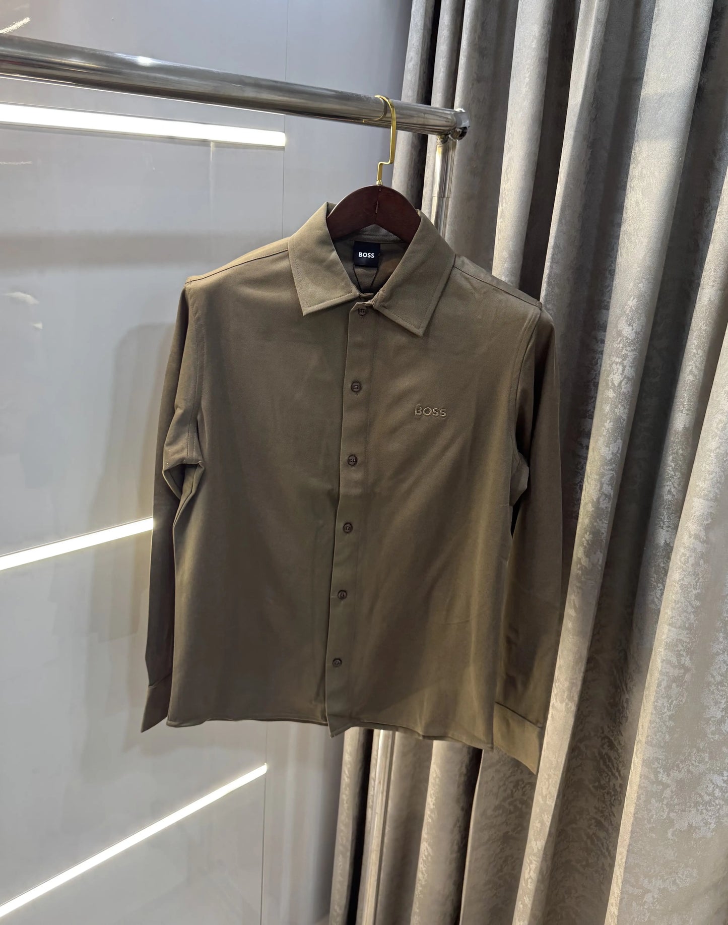 Hugo Bos s Brown Embroidery Logo Imported Shirt