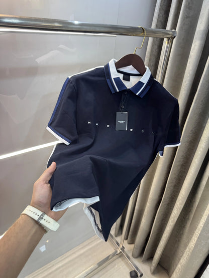 Hacket Petrol Navy Blue Logo Work Premium Polo T-Shirt