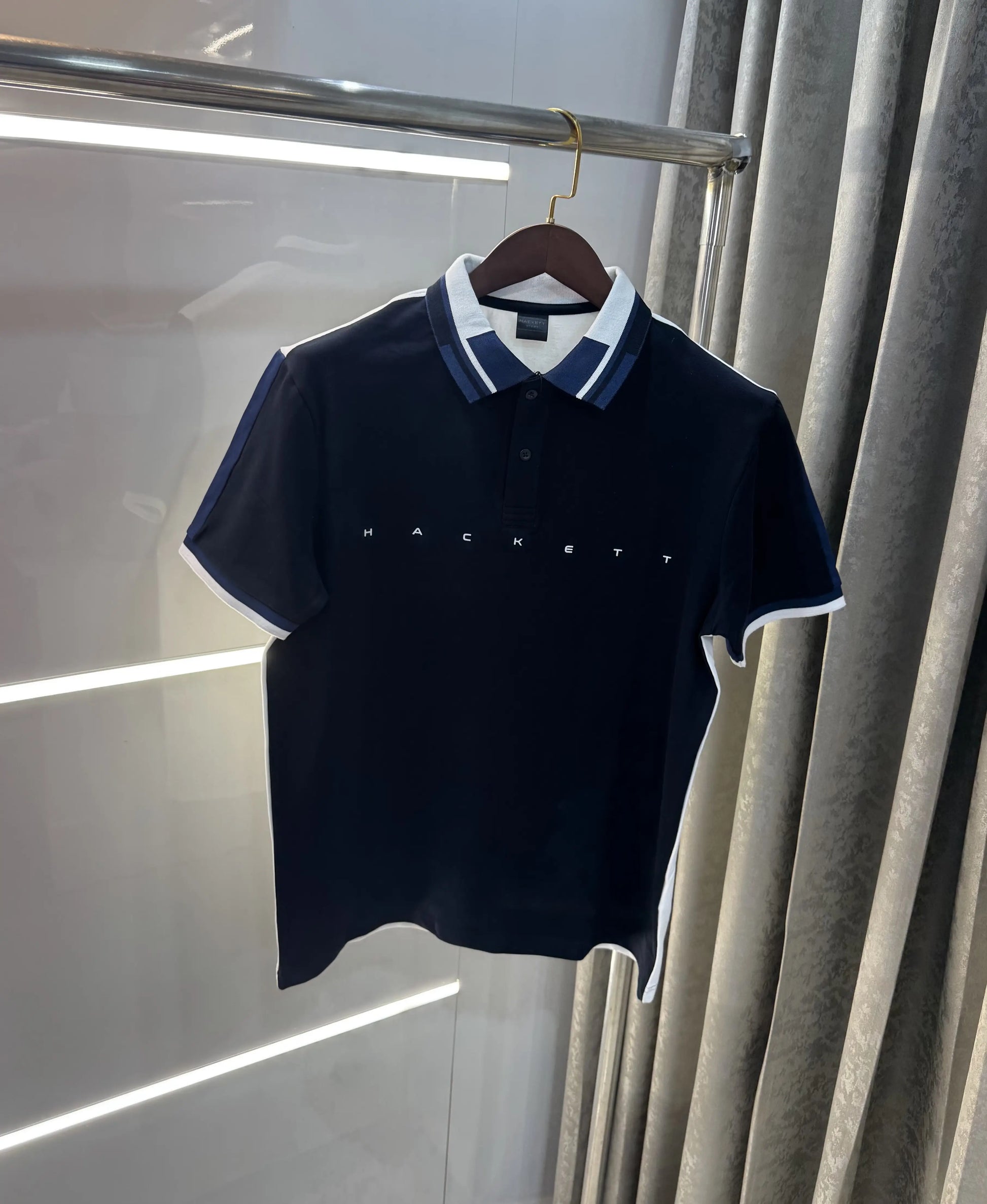 Hacket Petrol Navy Blue Logo Work Premium Polo T-Shirt