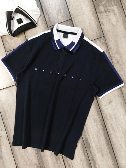 Hacket Petrol Navy Blue Logo Work Premium Polo T-Shirt