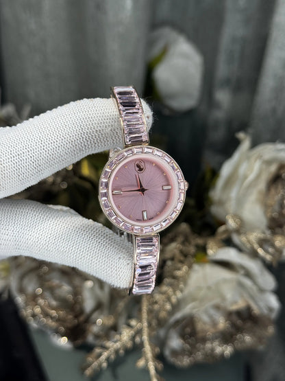 Swarovsk i Matrix Bangle Pink Quartz Watch