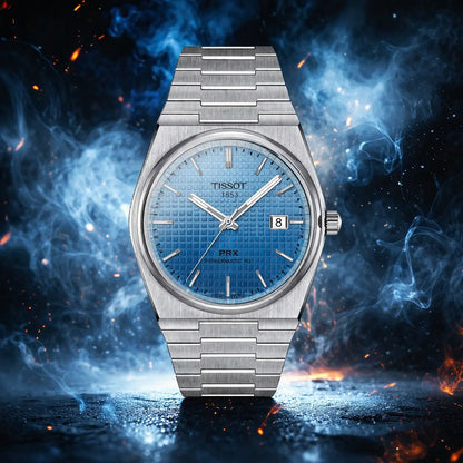 TISSOT PRX SKY BLUE AUTOMATIC BACKOPEN