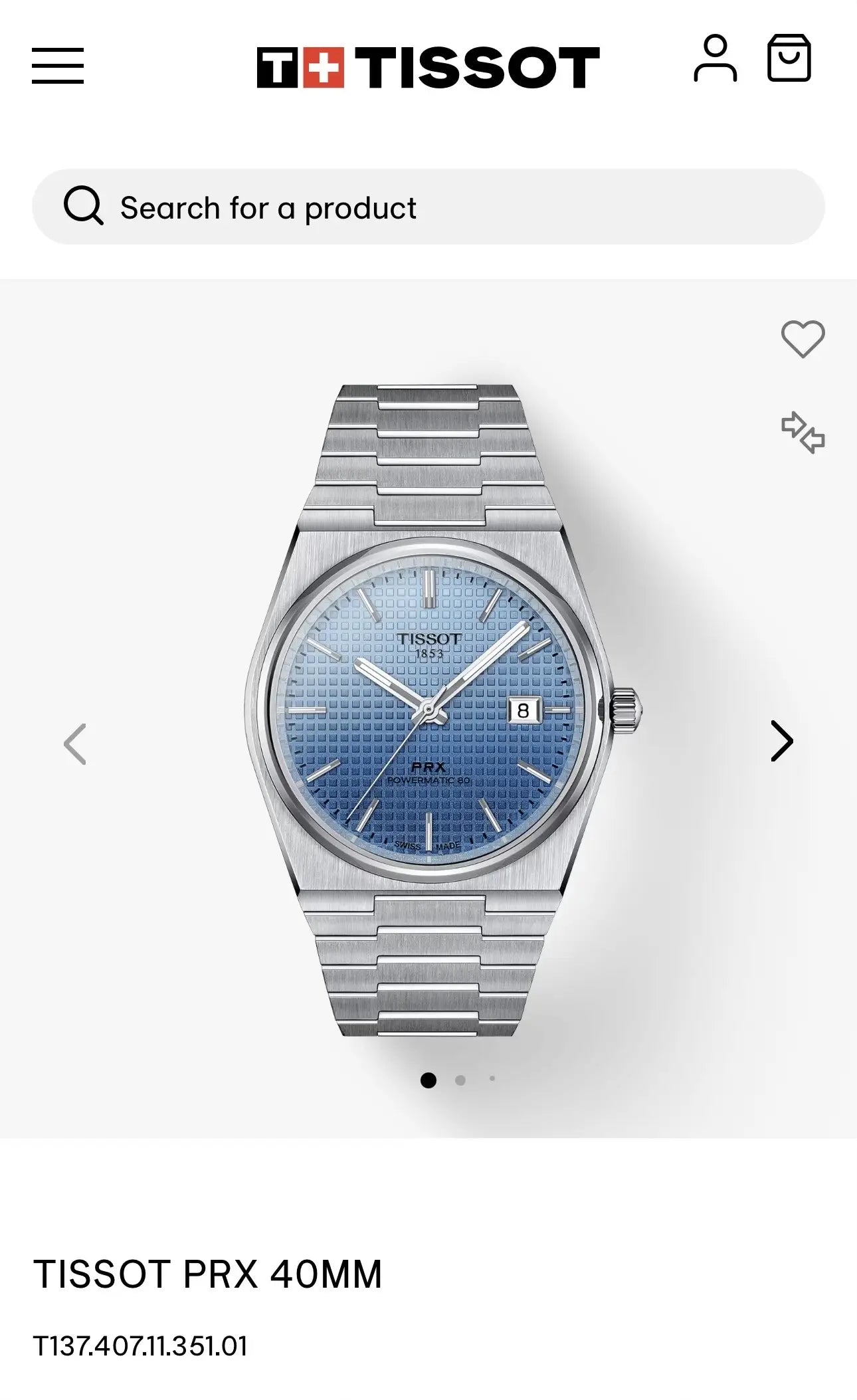 TISSOT PRX SKY BLUE AUTOMATIC BACKOPEN