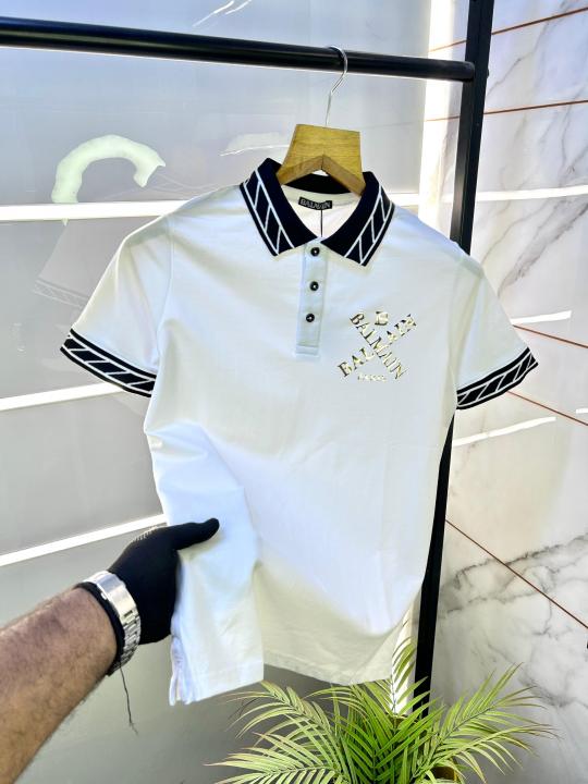 Balmai n Paris Logo Imported White Collar Neck Premium T-shirt F2831-WH