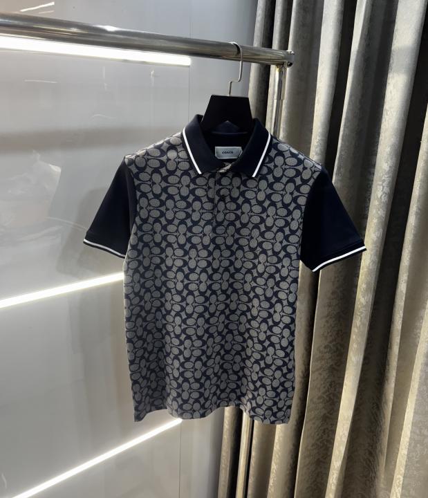Coac h Navy Blue Monogram Imported Polo T-Shirt