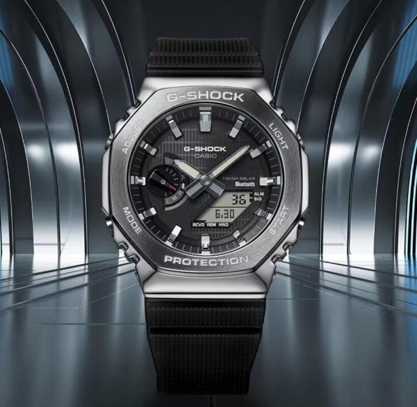 Gshock GM2100 Silver Black Leather