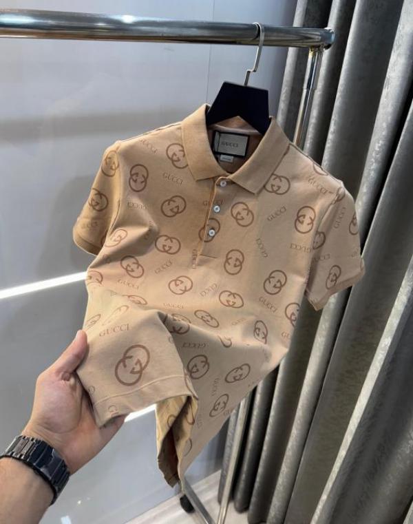 Gucc i Beige All Over Print Luxury Polo T-Shirt