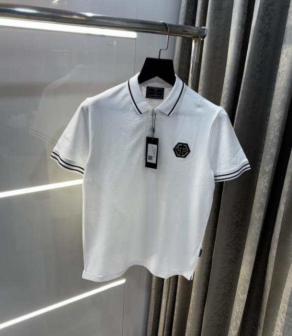 Philip Plein White Metal Logo Imported Polo T-Shirt