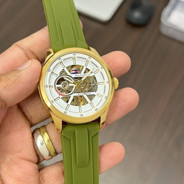 Tommy Hilfiger green rubber belt automatic