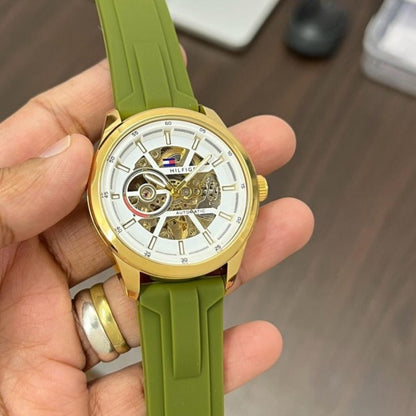 Tommy Hilfiger green rubber belt automatic
