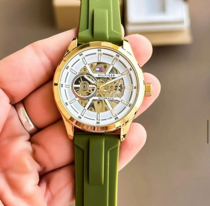 Tommy Hilfiger green rubber belt automatic