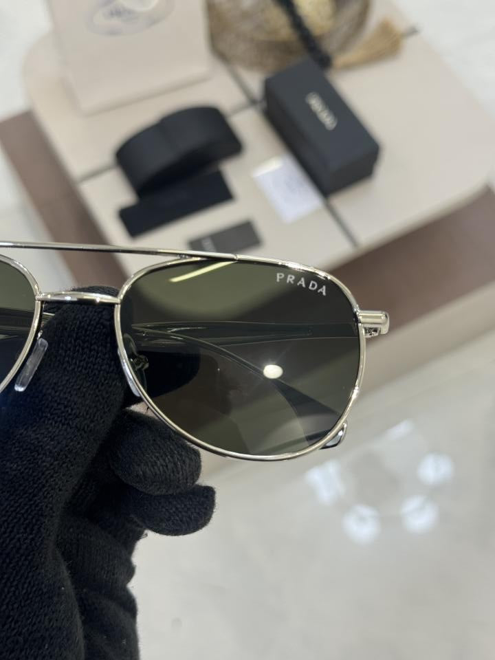 Prada sunglasses silver Green with og box