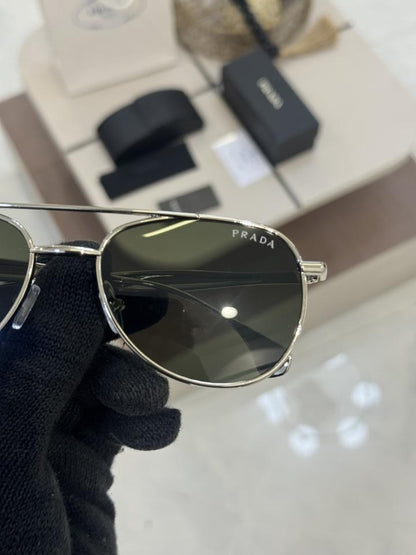 Prada sunglasses silver Green with og box