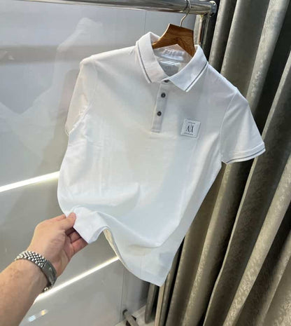 Arman i Exchang a White Patch Logo Premium Polo T-Shirt