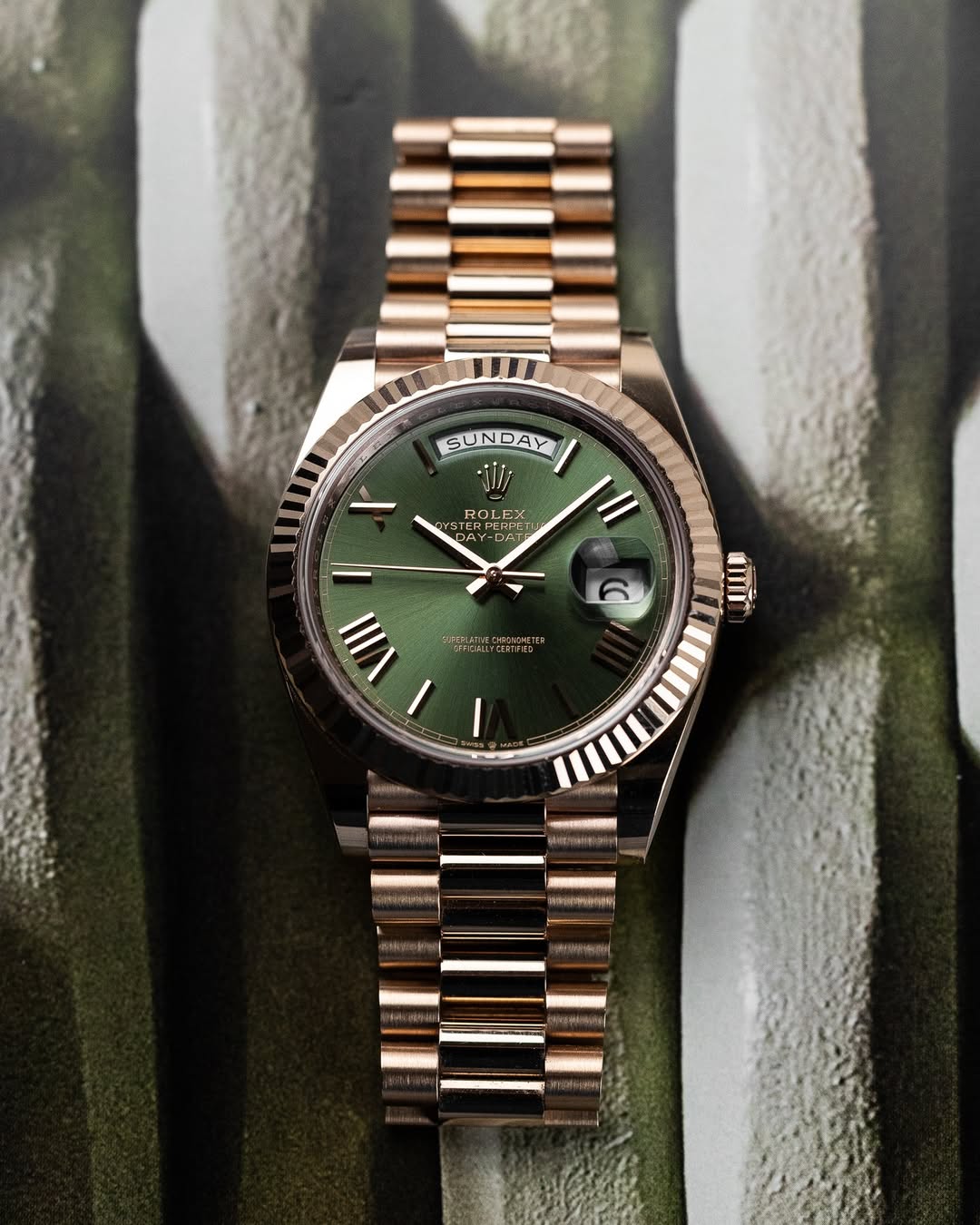 Rolex rose gold green dial