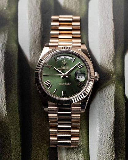 Rolex rose gold green dial