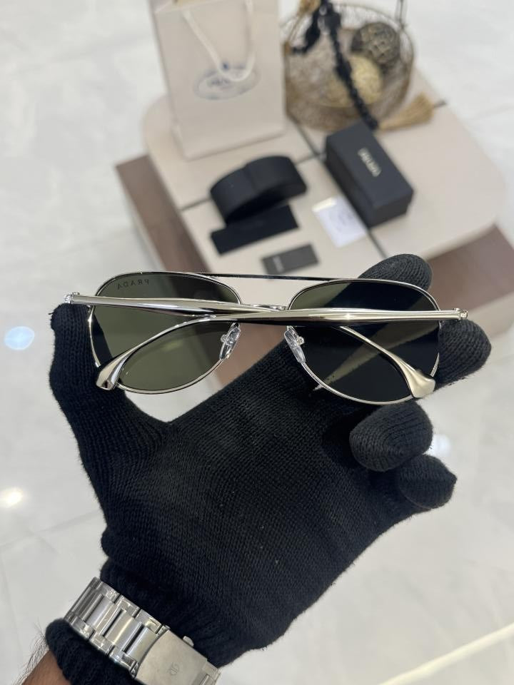 Prada sunglasses silver Green with og box